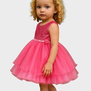 Girls Dress 18M Pink Sequin Tulle Party Dress Toddler Holiday Outfit